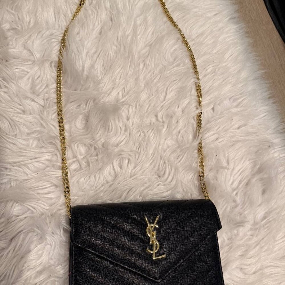 Black Quilted Crossbody with Gold Chain